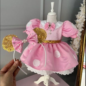 Vestido de niña inspirado en Minnie, vestido de niña de Minnie Mouse, disfraz de Minnie Mouse, vestido de cumpleaños de Minnie Mouse