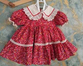 Floral Girl Birthday Dress, Baby Girl Vintage Style Dress, Girls Cute Floral Red Dress, Birthday Party Dress, Big Bow Kids Dress
