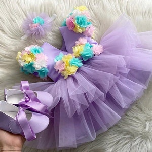 Purple Flower Girl Dress, First Birthday Dress, For Special Occasion , Toddler Party Dress, Baby Girl Tulle Dress, Girl Tutu Dress image 1