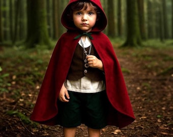 Baby 1st Birthday Outfit, Handmade Medieval Costume, Ring Bearer Costume, Fantasy Photo Prop, Halloween Costume, Boy Gift, Hooded Cloak Cape