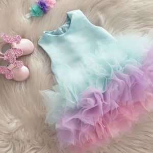 Unicorn Theme 1st Birthday Party Dress, Birthday Tutu Dress, Toddler Prom Gown, Baby Tulle Dress, Rainbow Girl Dress, Special Occasion Dress