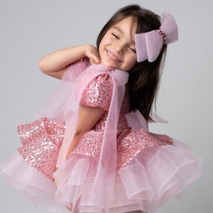 Pink First Birthday Dress, Baby Prom Dress, Sparkling Toddler Tutu Dress, Party Girl Dress, Special Occasion Dress, Puffy Dress, Tulle Dress