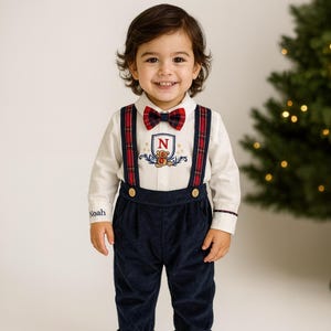 Personalized Baby Boy Tartan Suit: Handmade Cotton Holiday Outfit