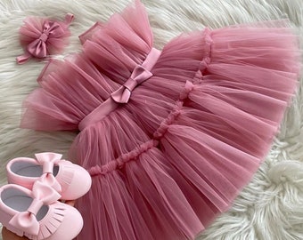 Vestido de niña de las flores de tul: Vestido rosa de dama de honor junior, boda, cumpleaños