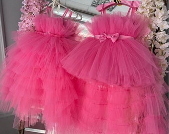 Mother Tulle Dress, Mommy and Me Girls Evening Outfits, Mother Daughter Pink Tulle Dress, First Birthday Dress,Wedding Guest Dresses