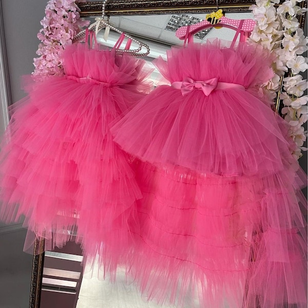 Mother Tulle Dress, Mommy and Me Girls Evening Outfits, Mother Daughter Pink Tulle Dress, First Birthday Dress,Wedding Guest Dresses