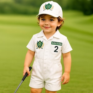 Tenue de golf pour bébé : barboteuse et casquette brodés, déguisement 1er anniversaire