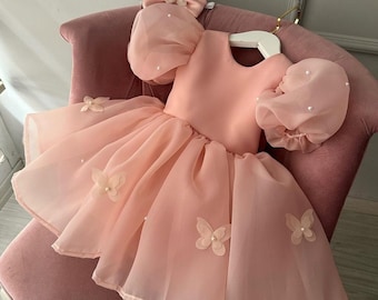 Baby meisje vlinder poeder jurk, 1e verjaardag jurk, poeder bloemenmeisje jurk, voor speciale gelegenheid, peuter feestjurk