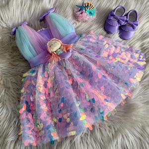 Pink Mermaid Sequin Tutu Dress, Mermaid Baby Dress, Mermaid First Birthday Dress, Baby Girl Party Dress, Under The Sea Costume, Big Bow