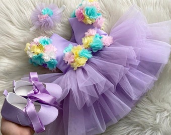 Abito da ragazza di fiori viola, abito per il primo compleanno, per occasioni speciali, abito da festa per bambini, abito in tulle per bambina, abito tutu per ragazza