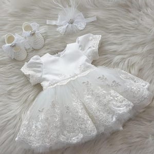 White Baptism Lace Dress for Baby, Toddler Lace Dress, Baby Girl Wedding Dress, First Communion Dress, Christening Set Baby Girl,Baby Gift