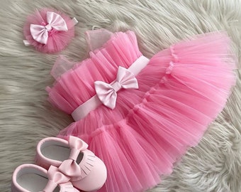 Vestido rosa de cumpleaños para niña, vestido de primer cumpleaños para niña, vestido rosa para niños pequeños, vestido de princesa, vestido para ocasiones especiales