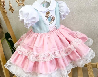 Vestido de cumpleaños rosa personalizado para niña, vestido hinchado rosa, traje para niños pequeños, vestido de niña de flores, vestido de encaje para niña