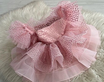 Powder Pink Sparkling Girl Dress,Puffy toddler Dress, Formal Baby Outfit, Wedding Girl Gown,1stbirthday dress, baby girl party dress