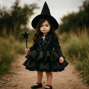 Handmade Black Witch Tutu Dress with Hat & Wand - Halloween Costume