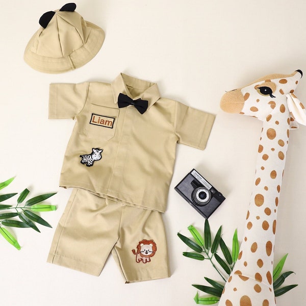 Personalized Mickey Mouse Inspired Short Safari Outfit, Toddler Suit, Safari Theme, Kid's Birthday Outfit Set, Photoshoot Outfit