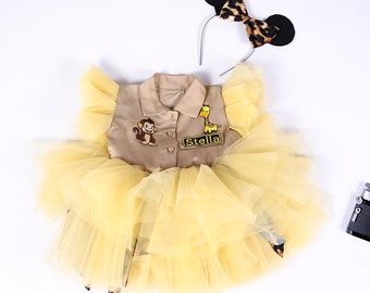 Personalized Tutu Safari for Girls with Hair Clip *Safari Adventure Girl Costume*Safari Brown, Yellow Suit*Toddler Tutu Safari