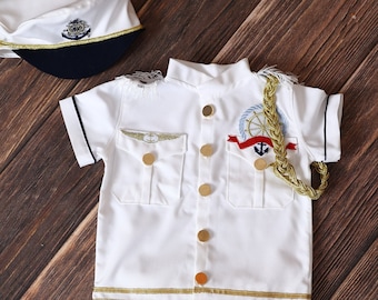 Déguisement de marin pour bébé, accessoires de séance photo, tenue de marin pour bébé garçon, costume de la marine des États-Unis, chapeau de capitaine, déguisement d'anniversaire de bébé