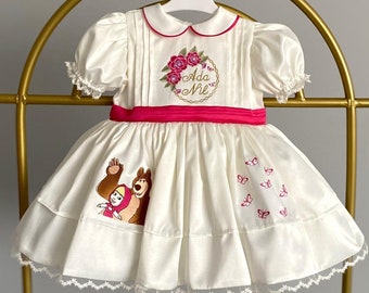 Mascha und der Bär personalisiertes Kostüm, Mascha inspiriertes Kleidkostüm für Mädchen, Fotografie Requisiten, 1. Geburtstagskleid