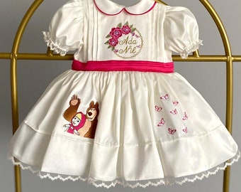 Déguisement personnalisé Masha et l'ours, déguisement inspiré de Masha pour fille, accessoires de photographie, robe 1er anniversaire