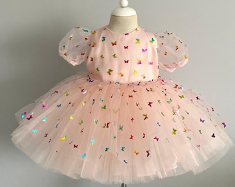 Baby-Mädchen Schmetterling Pulver Kleid, ersten Geburtstag Kleid, Pulver Blumenmädchen Kleid, Baby-Party-Kleid, Baby-Tüll-Kleid