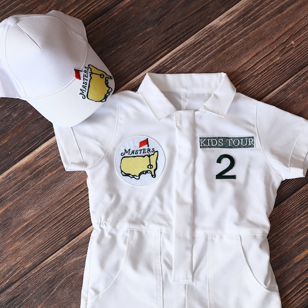Personalized Kids Golf Uniform Kids Custom Name Golf Caddy Jumpsuit Outfit Costume, White Golf Toddler Golf Jumpsuit Birthday Outfit Uniform