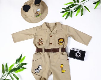 Gepersonaliseerde Safari-outfit voor kinderen, gepersonaliseerde Mickey Mouse-geïnspireerde korte safari-outfit, Safari-thema, kinderverjaardagsoutfitset