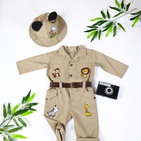 Personalized Safari Outfit for Kids, Personalized Mickey Mouse Inspired Short Safari Outfit,  Safari Theme, Kid's Birthday Outfit Set
