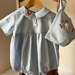 Baby Bunny Outfit, Easter Bunny Blue Romper, Personalized Outfit, Toddler Birthday Party Outfit, Baby Gift, First Easter Outfit