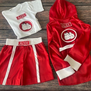 Boxing Robe-Baby Martial Arts, Personalized Red Boxing Set Robe, Shorts, Gloves, Newborn Photography