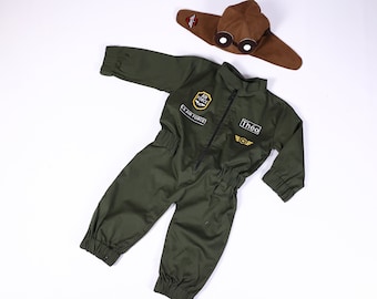 Personalized Kids Aviator Costume: Green Pilot Suit & Helmet