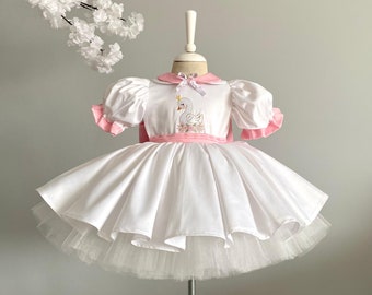 Personalized Girl Pink Princess Tutu Dress, Baby Girl First Birthday Dress,Tulle Dress,Photoshoot Outfit,Toddler Birthday Dress