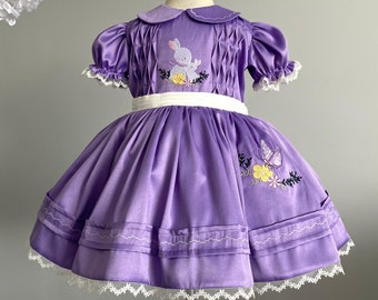 Robe florale violette de lapin de Pâques, tenue de Pâques fille enfant en bas âge, robe 1er anniversaire fille, robe de Style vintage