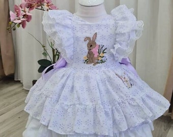 Meisje Bunny Lace Pasen jurk, peuter meisje Paasjurk, bloemenmeisje jurk, Bunny geborduurde kinderjurk, babymeisje 1e verjaardag jurk