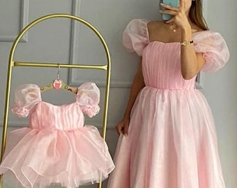 Pink Tulle Mother Daughter Matching Dress: Matching Mommy and Me Dress, Family Photoshoot Outfit, Matching Birthday