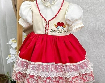 Robe vintage bébé fille, robe détaillée oiseau rouge, robe de demoiselle d'honneur, robe 1er anniversaire, tenue pour tout-petit, robe de soirée pour bébé