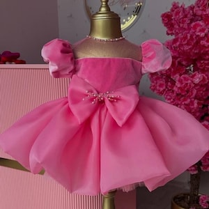 Pink Birthday Party Girl Dress, Toddler Pagent Dress, Special Occasion Dress, Wedding Pearl Dress, Tutu Flower Girl Dress, Princess Dress