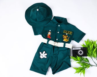 Personalized Mickey Mouse Inspired Short Safari Outfit, Toddler Suit, Safari Theme, Kid's Birthday Outfit Set, Photoshoot Outfit