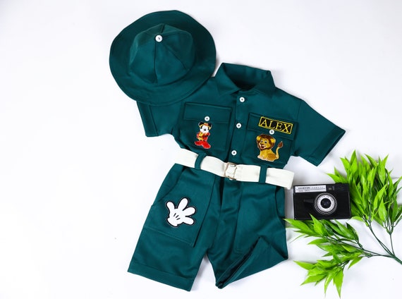 Personalized Mickey Mouse Inspired Short Safari Outfit, Toddler Suit, Safari Theme, Kid's Birthday Outfit Set, Photoshoot Outfit