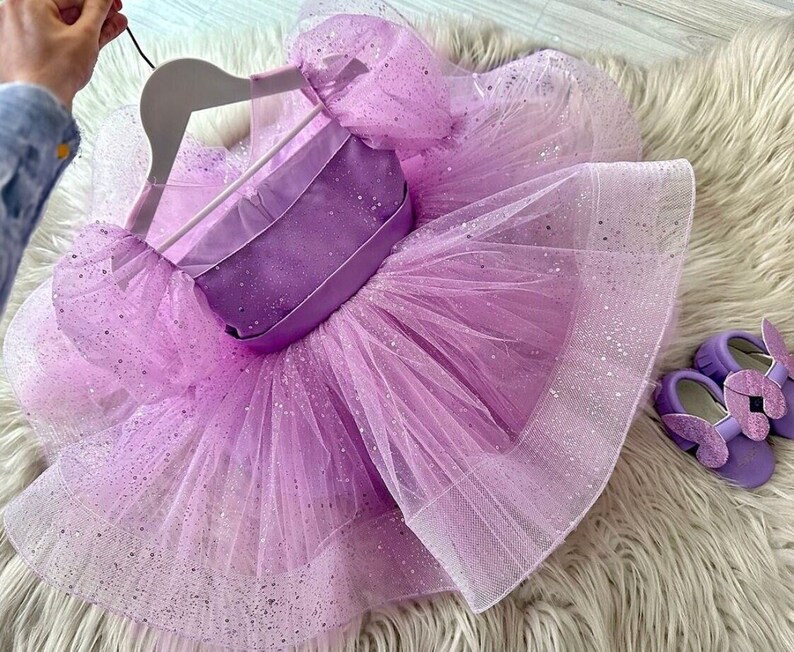 Purple Baby Tulle Dress,Girl 1stBirthday Dress,Baby Girl Outfit,Baby Silvery Tulle Dress,Dress For Special Occasion,Photo Shoot Baby zdjęcie 1