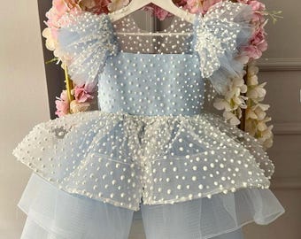 Baby Blue Party  Dress, Toddler Ball Gown Dress, Tulle Puffy Flower Girl Dress, Pageant Toddler Special Occasion Dress, Princess Tutu Dress