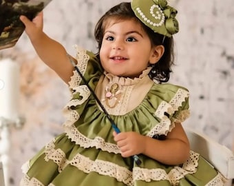 Floral Baby Girl Birthday Dress, Kids Baby Girl Vintage Dress, Baby Girl Outfit , Cute Girls Outfit,Photo Shoot Outfit