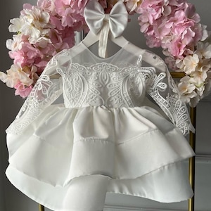Baby White Baptism Dress, Satin Flower Girl Dress, Baby Birthday Dress, Communion Dresses, Toddler Wedding Dress, Formal Dress