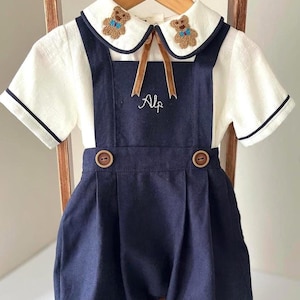 Personalized First Birthday Boy Outfit, Boy Photoshoot Outfit, Bear Birthday Suit, Kids Suspender Pants, Toddler Birthday Shirt, Smash Cake