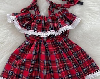 Handmade Red Plaid Christmas Dress: Holiday Photoshoot Outfit