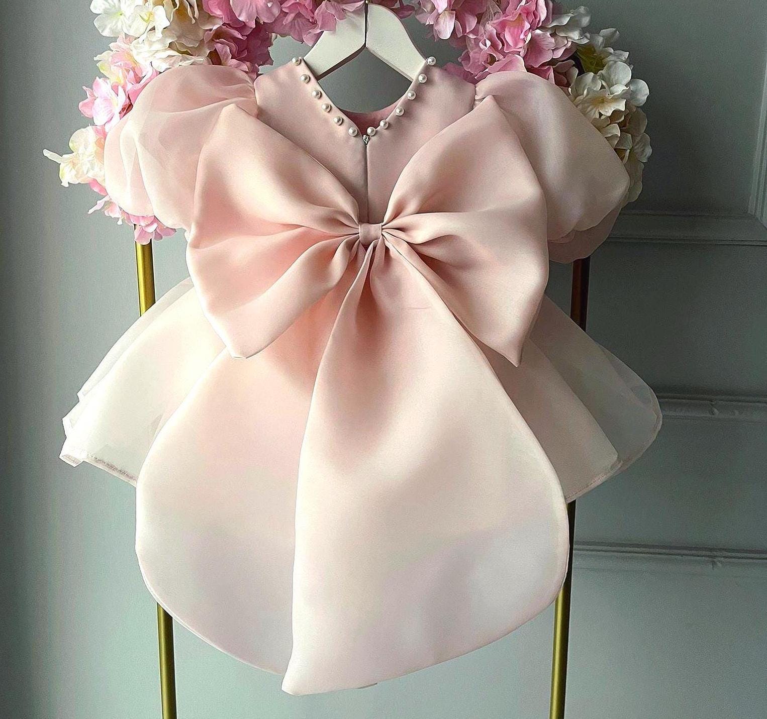 Blush Pink Tulle Dress: Baby Birthday Outfit with Bow