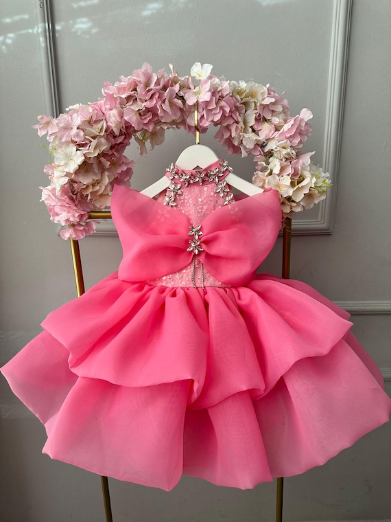 Pink Princess First Birthday Dress: Handmade Cotton Tulle Party Outfit
