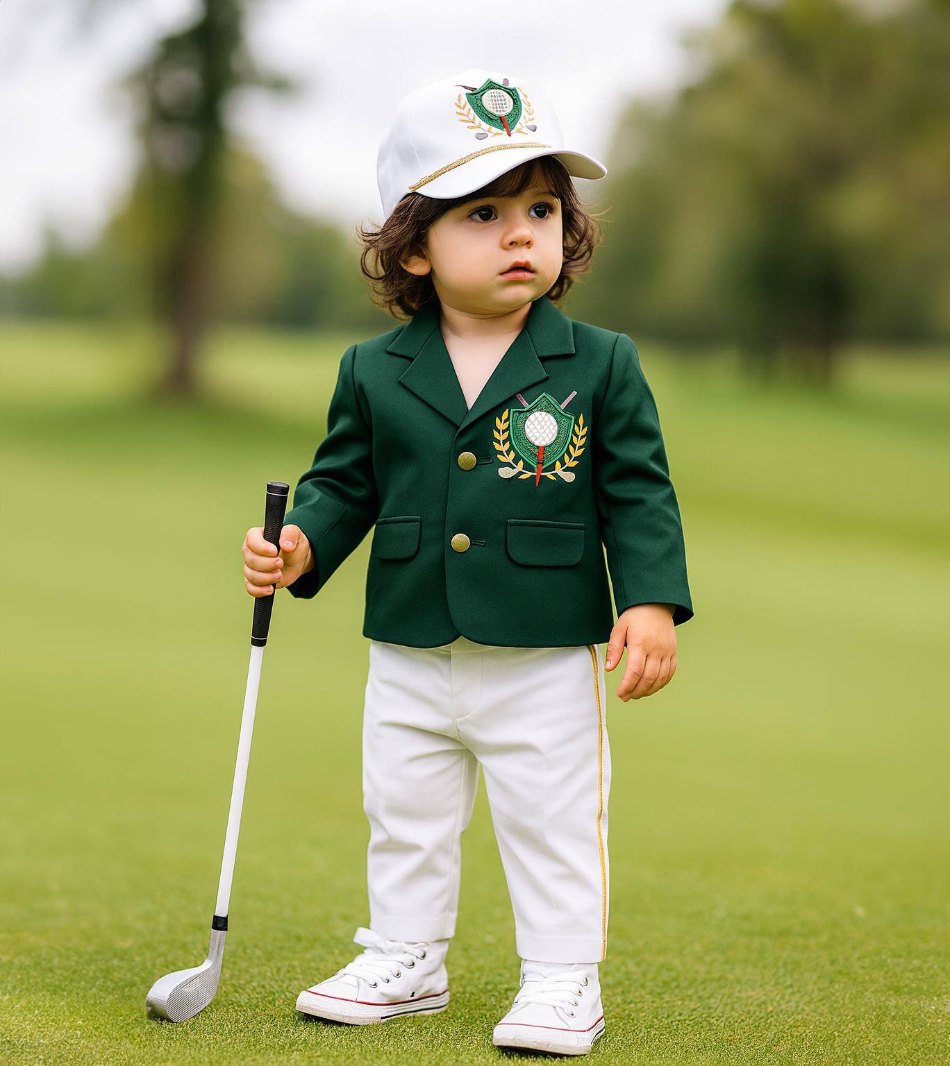 Personalized Baby Golf Caddy Costume: Embroidered Green Jacket Outfit