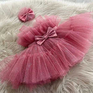 Kids Tulle Powder Dress, Pink Flower Girl Dress, Toddler Pageant Dress, Princess Dress, Baby Girls Birthday Dress, Baby Wedding Dress