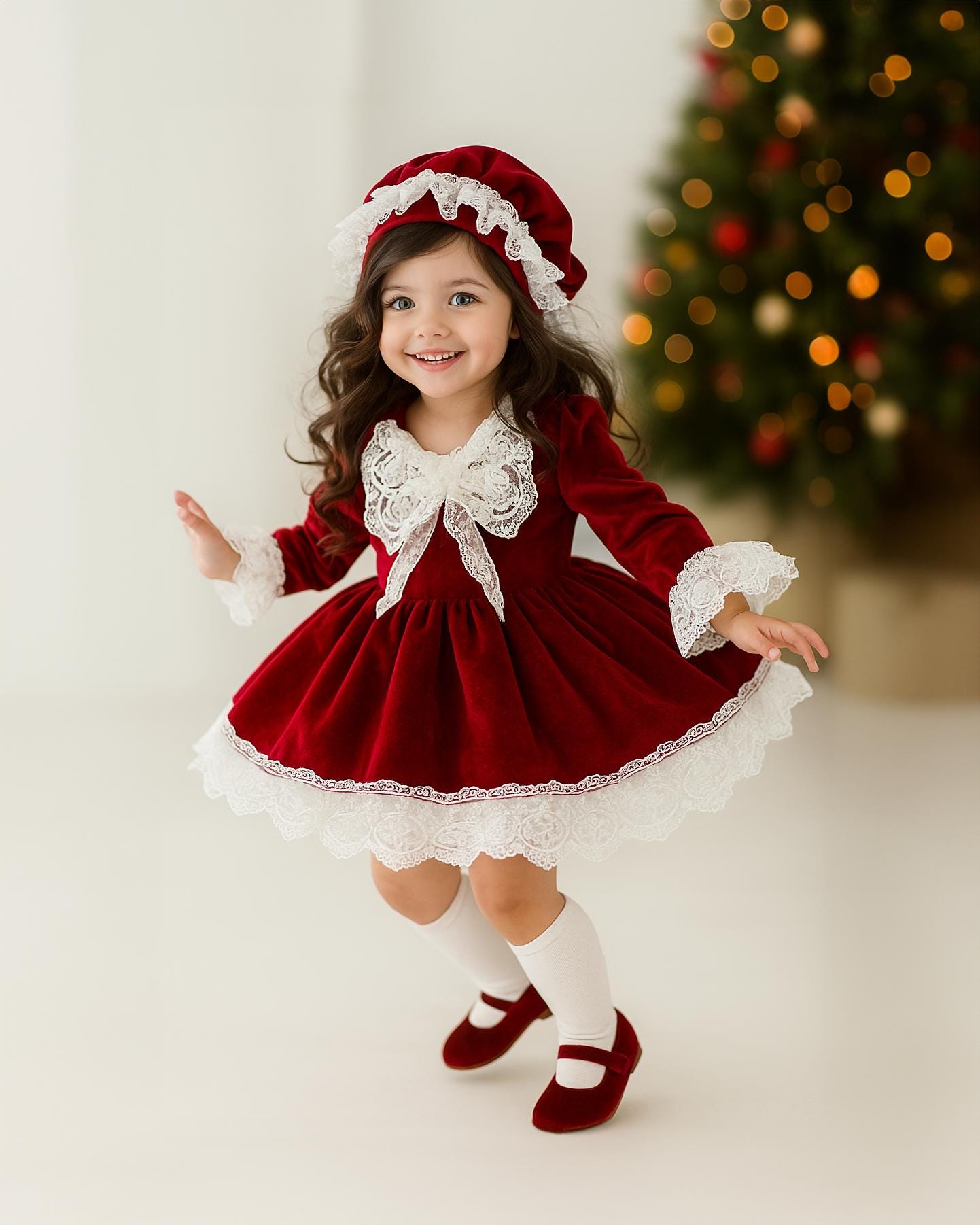 Robe De Noël Pour Fille - Imprimé Cerf Et Sapins, Manches Longues - Parfaite Pour Les Fêtes De Fin D'année